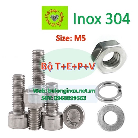 Bulong lục giác chìm đầu trụ size M5 inox (Bộ TEPV) , ốc đầu trụ , ốc ...