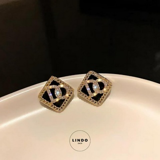LD51 Bông Tai DO Đen Vàng LINDO, Bông tai Nữ Thời Trang Phong cách Hàn Quốc Thích Hợp Đeo Đi Chơi, Dự Tiệc