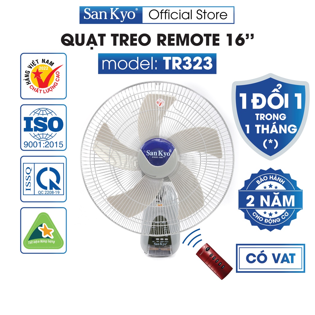 Product image Quạt Treo Tường Remote Sankyo - Động Cơ Motor Dây Đồng - Điều Khiển Từ Xa - Hẹn Giờ - Đèn LED - Cỡ Lớn 16 Inch 1