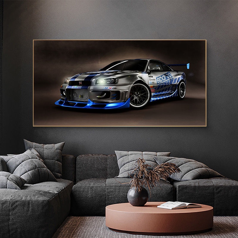Skyline GTR R34 Xe Thể Thao Áp Phích Vải Trang Trí In Tranh Nghệ Thuật Treo Tường Trang Trí Nhà Cho Phòng Khách Hình Ảnh Trang Trí