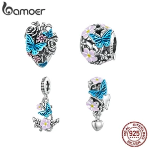 Hạt charm BAMOER phối hình bướm bằng bạc 925 dùng làm vòng tay/ vòng cổ DIY