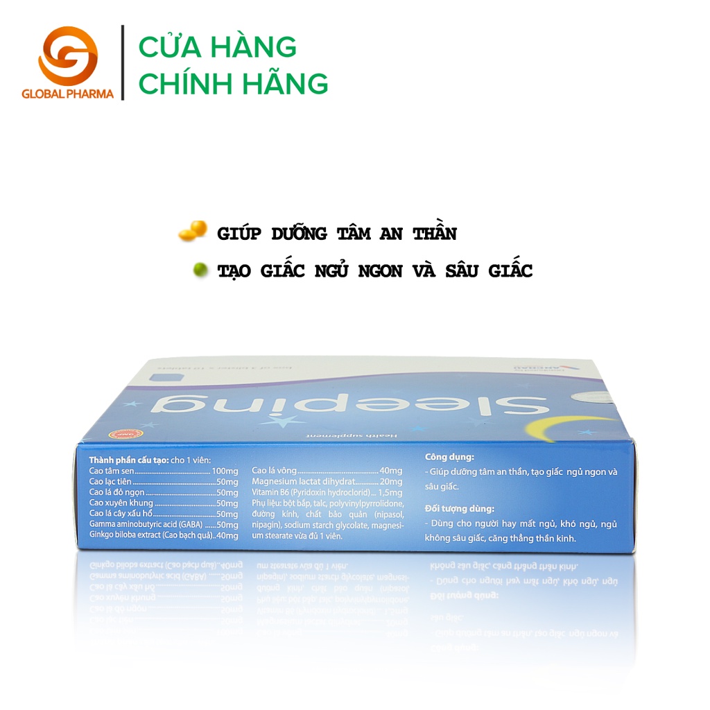 Ảnh Viên uống sleeping AN CHÂU hỗ trợ giấc ngủ, tạo giấc ngủ ngon sâu giấc hộp 3 vỉ 30 viên - globalPharma 3