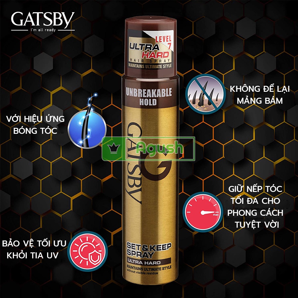 Keo xịt tóc nam nữ thơm giữ nếp lâu siêu cứng chính hãng nhật bản Gatsby Hair Spray Ultra Hard chai 250ml không bết dính