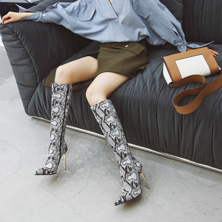 Giày Bốt Cao Gót Mũi Nhọn Họa Tiết Da Rắn Size 34-48 44 45 46 47 48 Thời Trang Cho Nữ