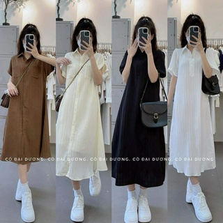 Váy ( Đầm) sơ mi đũi gân dáng dài có váy 2s đi kèm