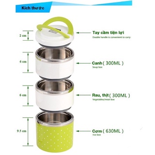 Cặp Lồng Giữ Nhiệt Ủ Cơm Chấm Bi Cam Homeware