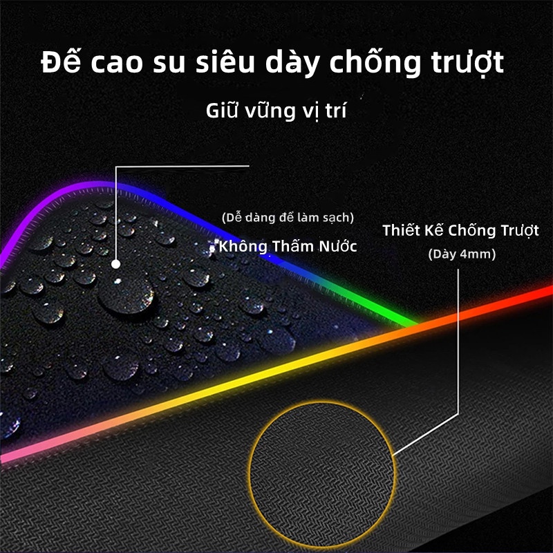 Miếng Lót Bàn Phím Đèn LED RGB Miếng Lót chuột Cỡ Lớn 80*30 Phát Sáng Nhiều Màu hình ảnh sắc nét