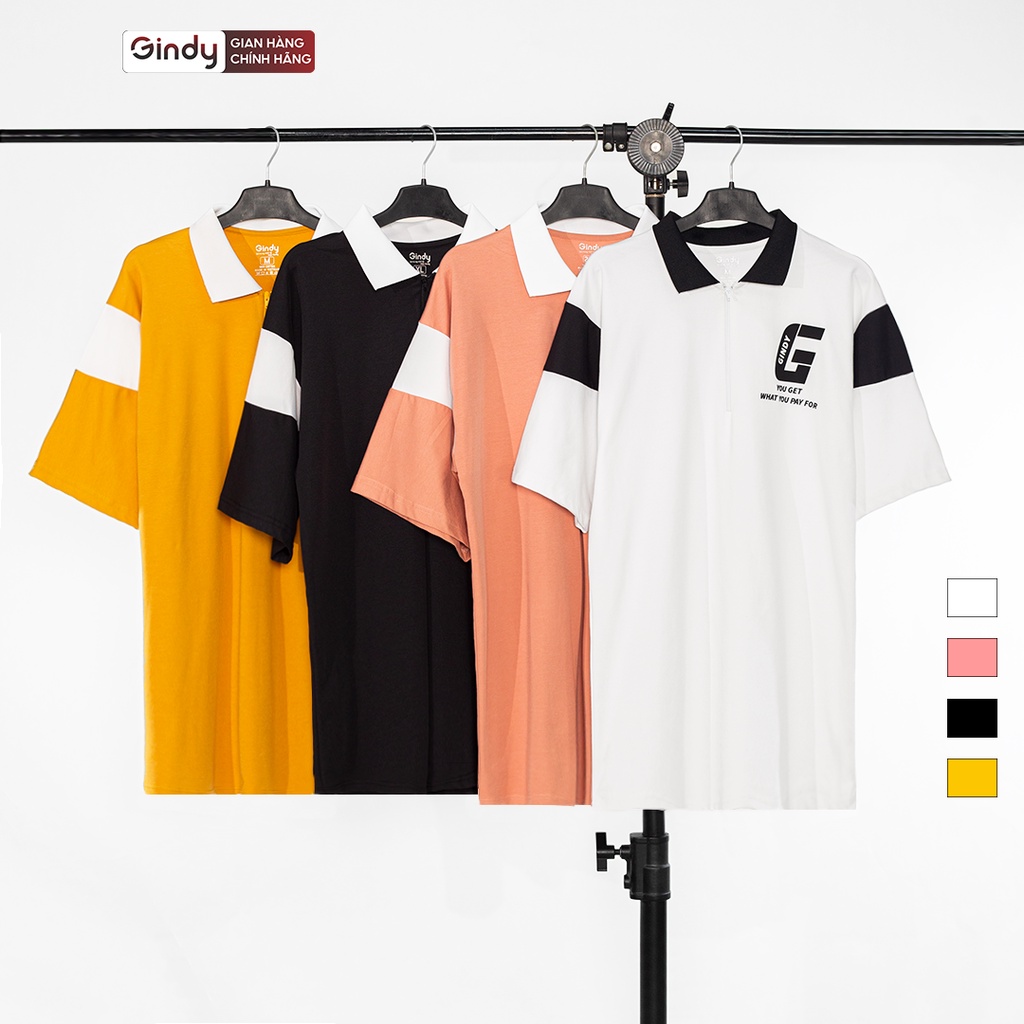 Áo thun polo nam nữ form rộng unisex local brand GINDY vải cotton thời trang Hàn Quốc cá tính A074