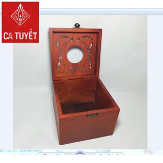 HỘP ĐỰNG GIẤY ĂN GỖ HƯƠNG KHỔ VUÔNG ELAI CHẠM ĐỤC CON RƠI - ẢNH THẬT