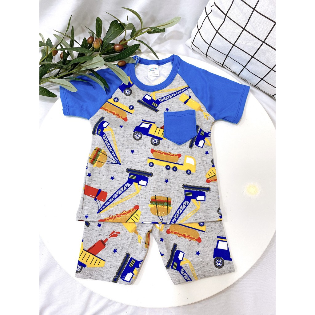 Bộ Cộc Tay Phối Túi Cotton 100 % Thoáng Mát In Nhiều Họa Tiết Siêu Xinh Cho Bé Trai (10-20kg)