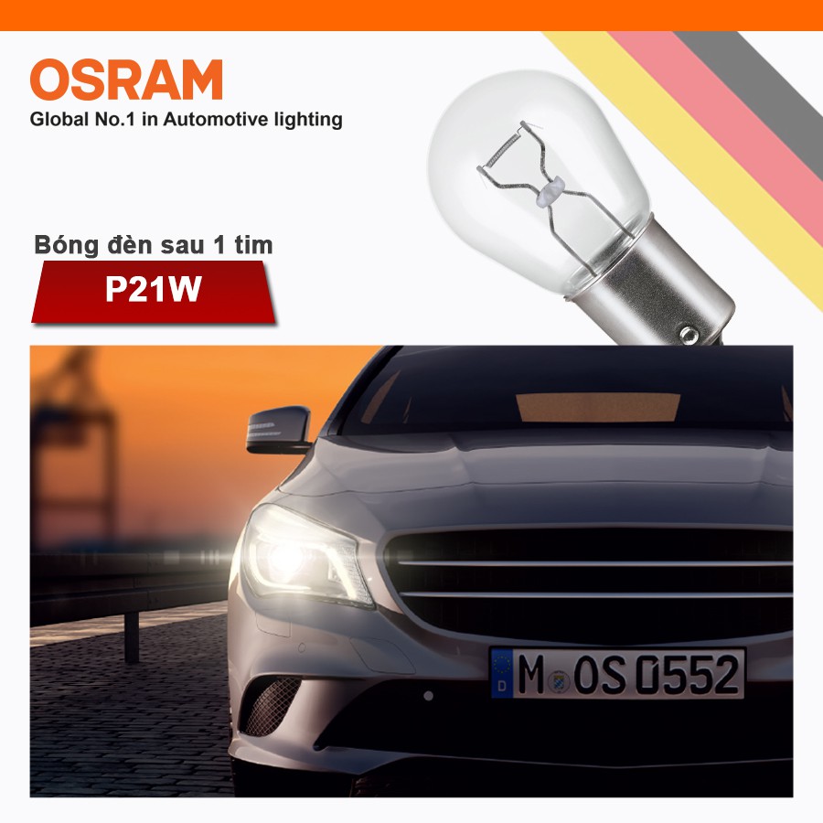 Combo 2 Bóng Đèn Sau 1 Tim Halogen OSRAM Original Dùng Cho Xe Ô Tô Chân S25 P21W 12V 21W 7506-02B (Chân Thẳng) - 460LM