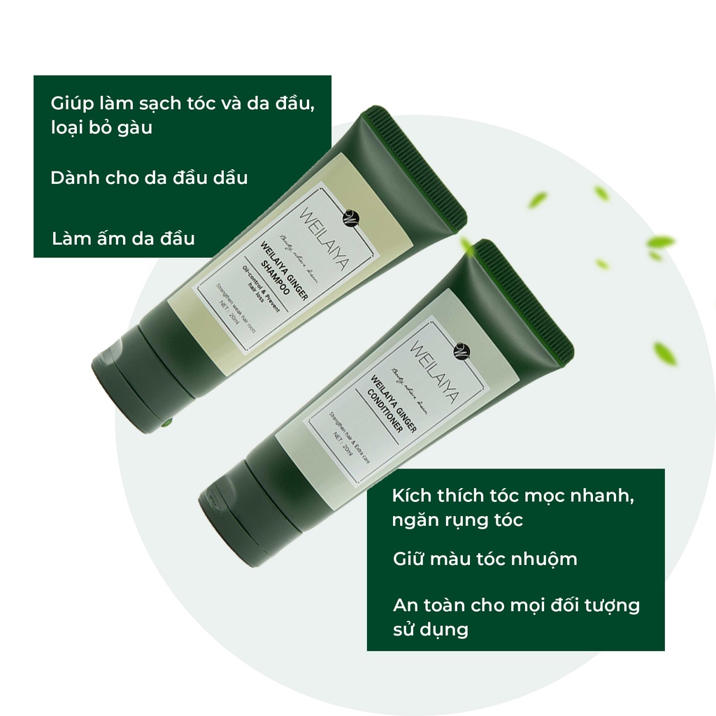 Mô tả Cặp dầu gội đầu và dầu xả tóc thảo dược Weilaiya gừng trắng giúp ngăn rụng và kích thích mọc tóc size du lịch 20ml - 4