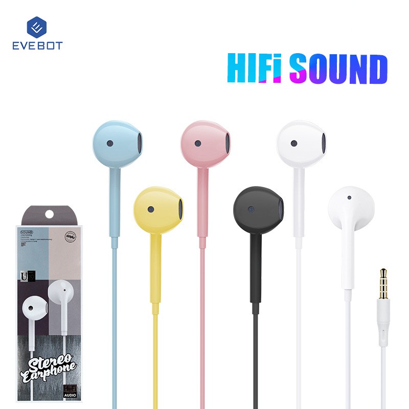 Ảnh Tai nghe nhét tai EVEBOT có dây giắc cắm 3.5mm âm thanh hifi màu tùy chọn cho máy tính xách tay máy tính bảng điện thoại 1