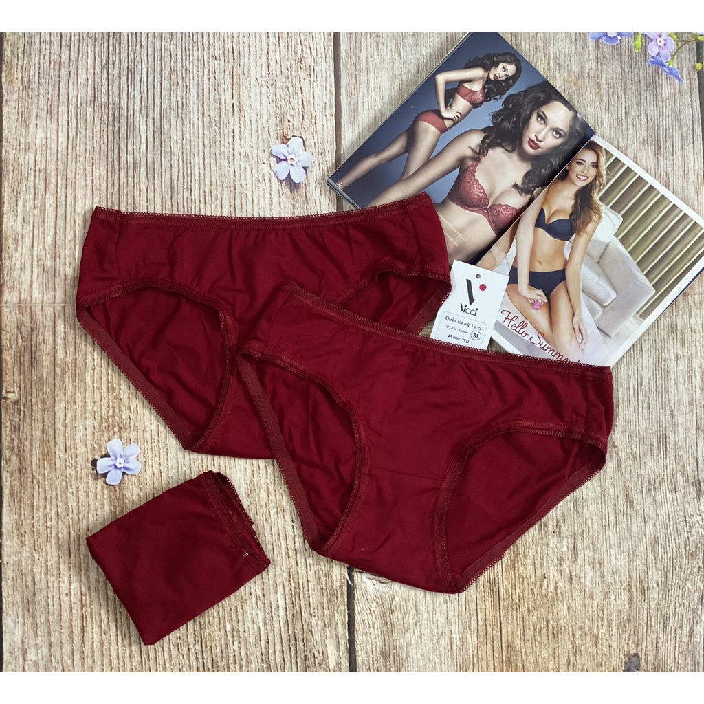 Ảnh Quần lót nữ cotton cao cấp Vicci 102 mềm mại, êm ái, kháng khuẩn khử mùi màu Đỏ đô 1