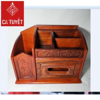 HỘP ĐỰNG ĐỒ ĐA NĂNG Văn Phòng  BẰNG GỖ HƯƠNG - LOẠI TO CHẠM TỨ DIỆN ( ẢNH THẬT)