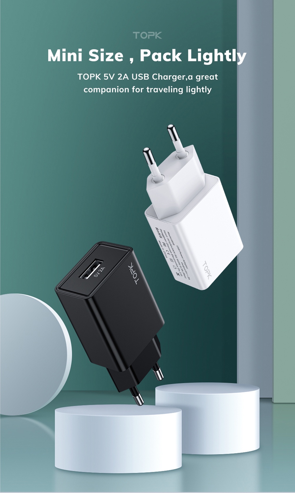 Mô tả Đầu sạc TOPK B25 10W 5V 2.1A MINI USB cho điện thoại - 1