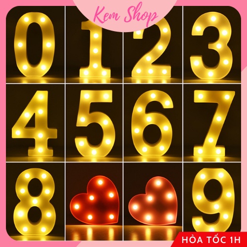 Đèn led số 3D size lớn 22cm Kem Shop trang trí sinh nhật, cầu hôn, đám cưới - Kem Shop K48
