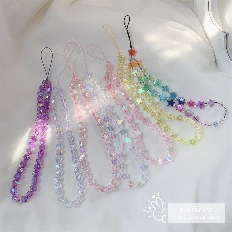 Dây Đeo Điện Thoại Bằng Acrylic Dẻo Họa Tiết Ngôi Sao / Trái Tim Nhiều Màu Thời Trang Chống Thất Lạc Dễ Tháo Rời Tiện Dụng