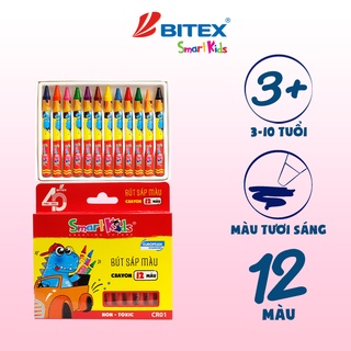 Bút sáp màu Smartkids Dino CR01 / CR02 / CR03 12-18-24 màu tô dành cho học sinh mẫu giáo, tiểu học bé từ 3 tuổi