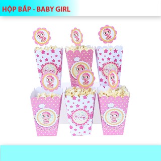 (9 Mẫu) Hộp đựng bắp + tem cắm mẫu bé gái SET 6 cái