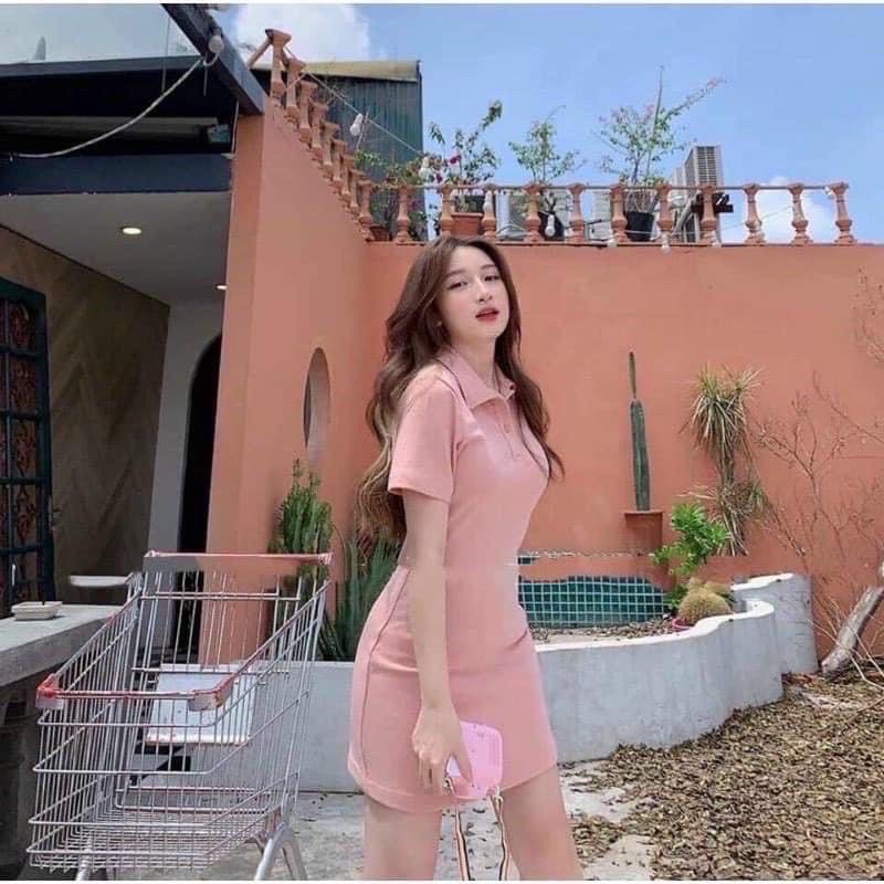 Đầm polo dáng suông đen polo dáng ngắn trên gối trẻ trung năng động Váy phông có cổ body liền thân basic đơn giản T1268G
