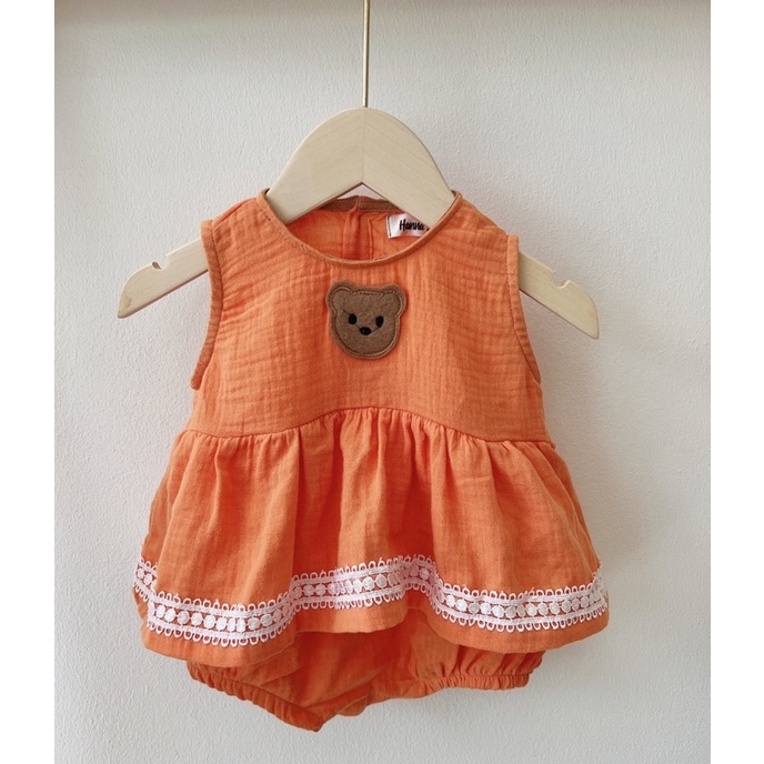 Bodysuit Mặt Gấu Xô Muslin Cho Bé Gái 5-11Kg