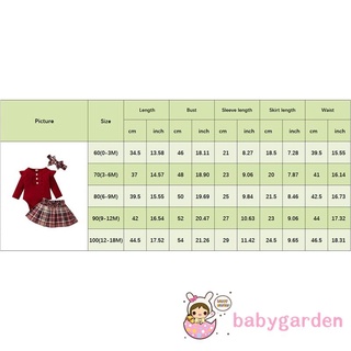 Babygarden-0-18 tháng tuổi Bộ trang phục bé gái, Áo liền quần dài tay có gân + Váy xếp ly kẻ sọc + Bộ băng đô