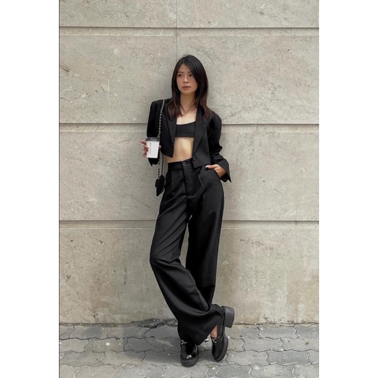 Bộ - Áo blazer nữ & Quần tây dáng croptop [MAY THEO SỐ ĐO] - chất liệu cao cấp, 2 lớp, lót lụa mềm