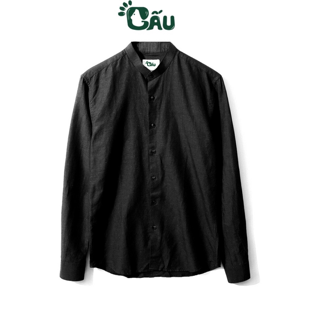Ảnh Áo sơ mi nam Gấu 194 cổ trụ - tàu tay dài vải coton lụa mềm co dãn, ít nhăn - form slimfit sang trọng cao cấp 1