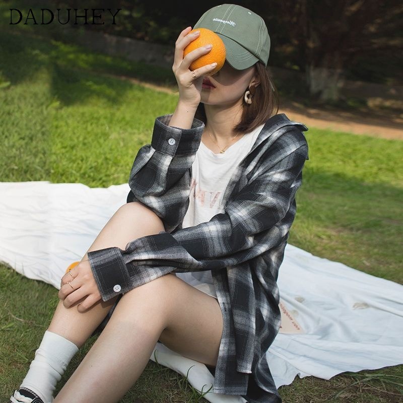 Ảnh Áo khoác sơ mi DADUHEY tay dài kẻ sọc ca rô kiểu retro Hàn Quốc cá tính cho nam và nữ 3 màu lựa chọn 3