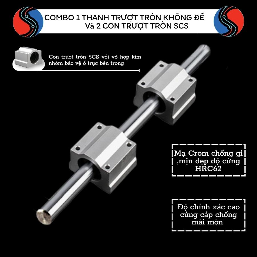 Combo Thanh Ray Trượt tròn phi 20 ( ray 500mm + 2 con trượt SCS20 ...