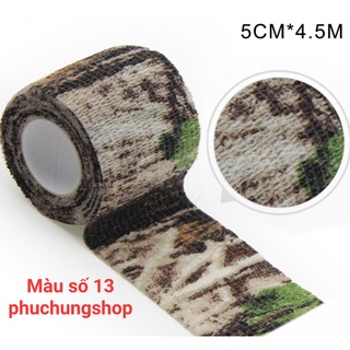 Băng Keo Quấn Nguỵ Trang Rộng 5cm Dài 4,5M, Vải Co Giãn Tự Động Kết Dính màu sắc rằn ri, camo