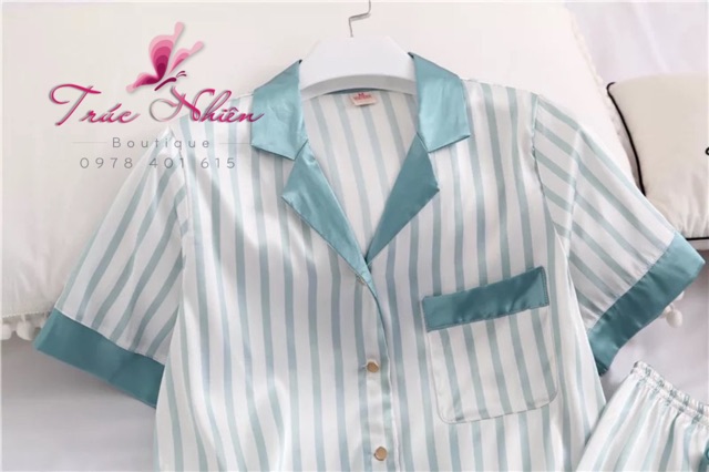 Bộ Đồ Ngủ Lụa Satin Mặc Nhà Pijama Cao Cấp Hoạ Tiết Kẻ Sọc H98 ( kèm video)