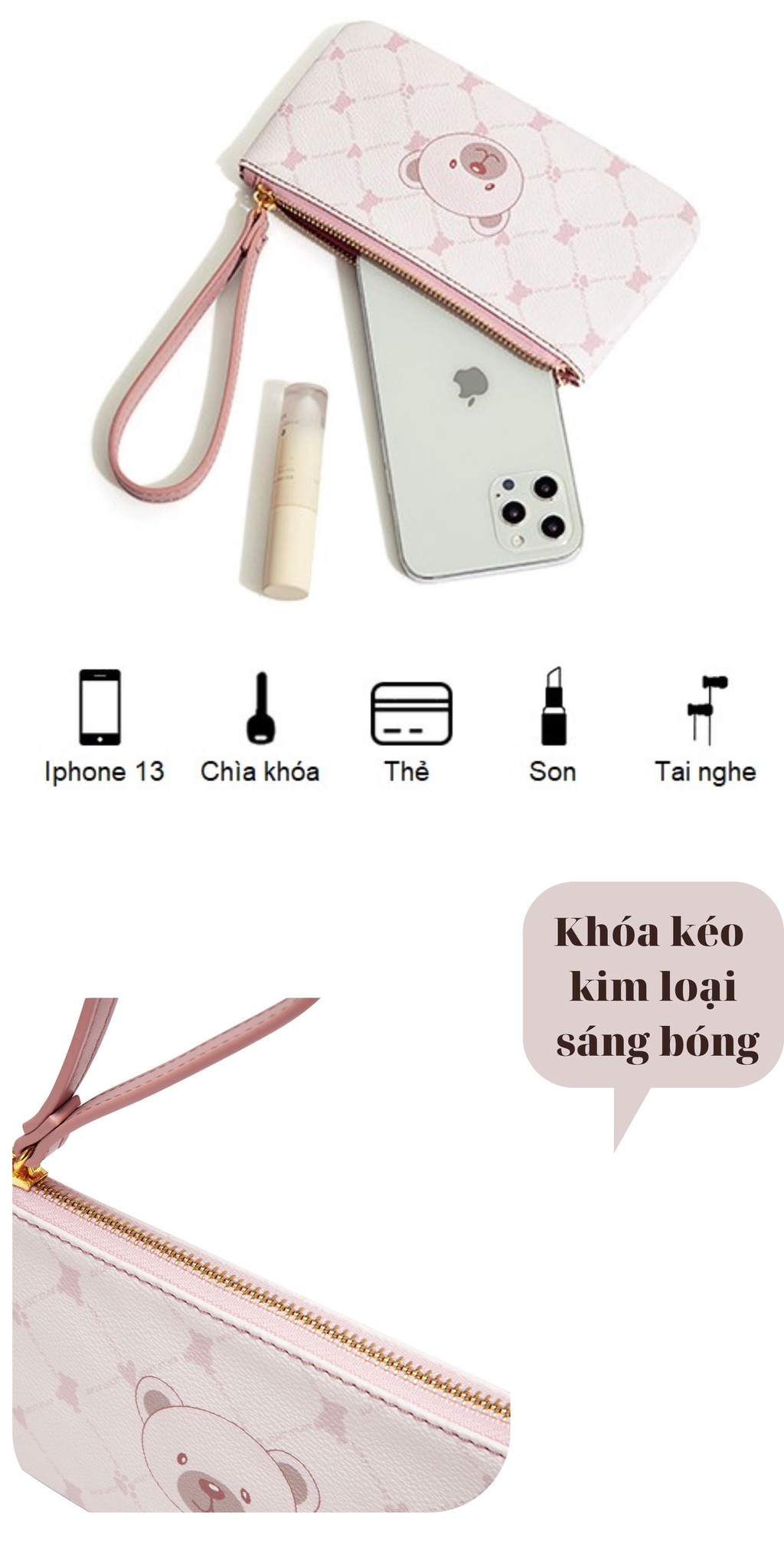 Mô tả Ví xinh tối giản cầm tay mini nữ Just Star đẹp dễ thương in gấu ViAnh Store 070719 - 3