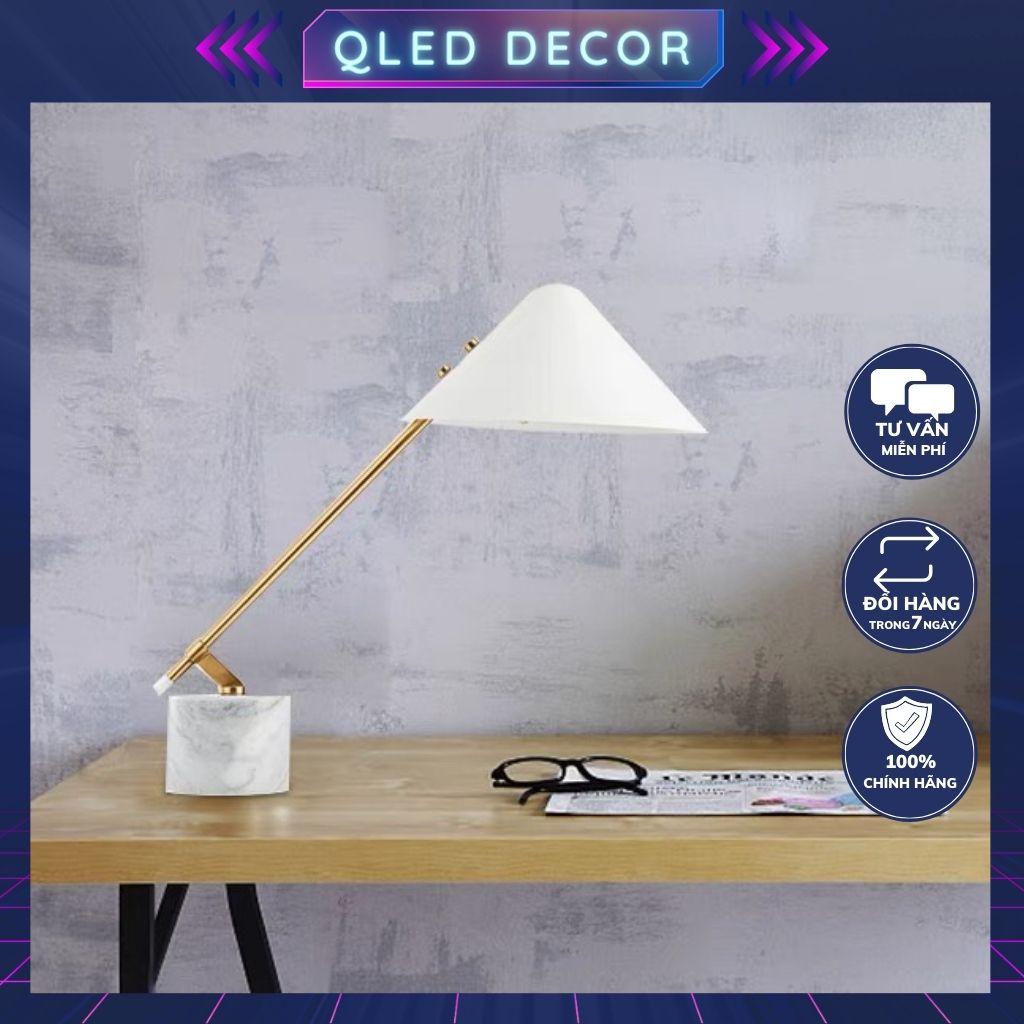 Đèn để bàn chao kim loại đế đá tự nhiên cao cấp [Bảo hành 12 tháng]