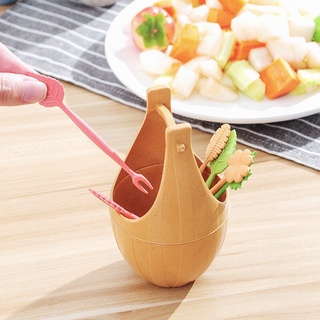 Bộ 10 xiên hoa quả Việt Nhật 3399 kèm giỏ đựng dễ thương hình trái tim ở cán cầm ,Bộ dĩa xiên hoa quả an toàn { H }
