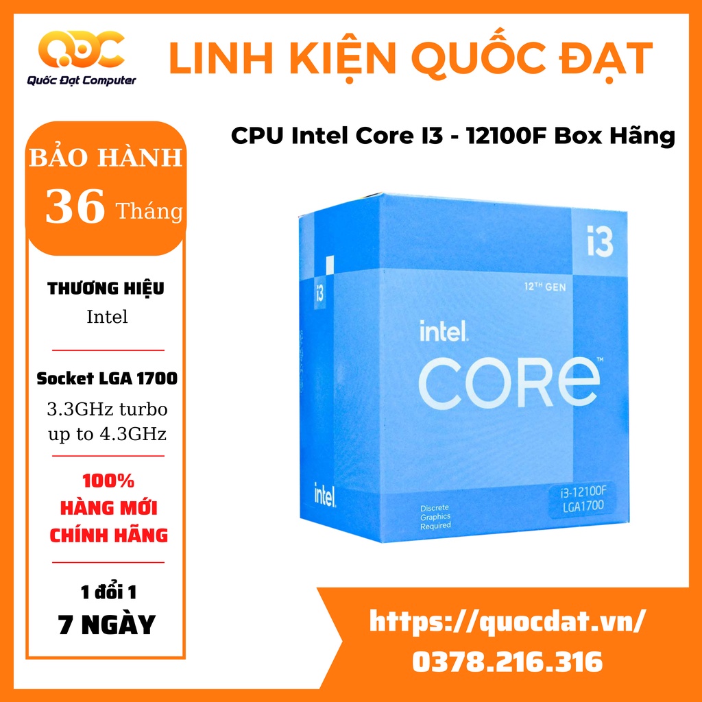 CPU Intel Core I3 - 12100F Box Chính Hãng Bảo Hành 36 Tháng | Shopee ...