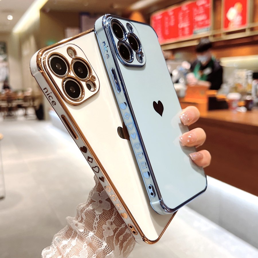 Sang Trọng Ốp Điện Thoại Nhựa Cứng In Hình Trái Tim Mạ Màu Cho iphone 15 14 pro max 15 14 plus