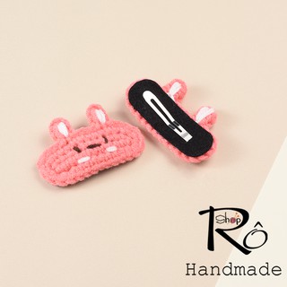 Kẹp tóc thỏ Stella Lou màu hồng xịn cho nữ và bé gái 5.5cm |Cặp tóc mái len cute |Shop Rô Handmade