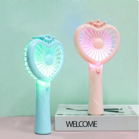 Quạt Mini Cầm Tay tim kèm led QS6 Quạt sạc mini Tuần Lộc quạt usb quạt cute quạt dễ thương