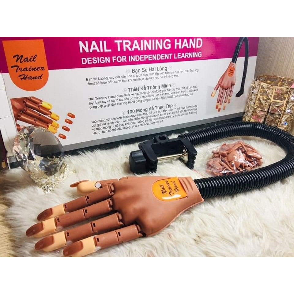Bàn tay khớp học làm nail chuyên dụng - loại có khớp ngón tay cử động linh hoạt (tặng kèm 100 móng giả)