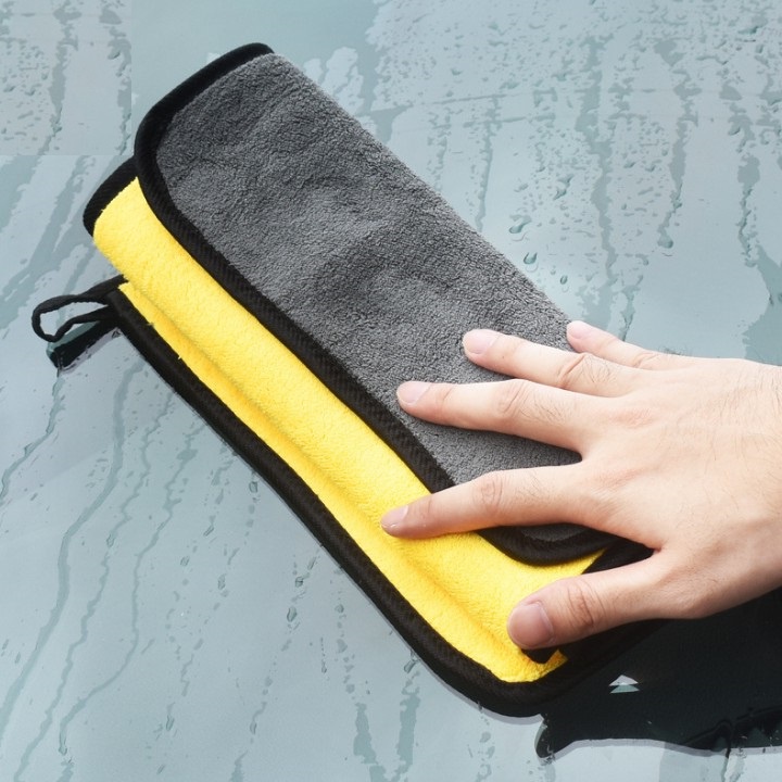 Khăn lau Microfiber siêu sạch dành cho xe ô tô, xe hơi, Loại 2 lớp màu vàng size 30x30, 30x60, 35x70