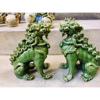 Cặp Nghê Cặp Tỳ Hưu Phong Thuỷ Tài lộc dáng cao Màu Xanh bằng Gốm Sứ