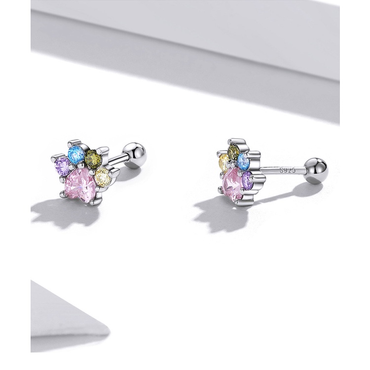 Bamoer Bông Tai bạc 925 Đính Đá Zircon Nhiều Màu Sắc sce1334
