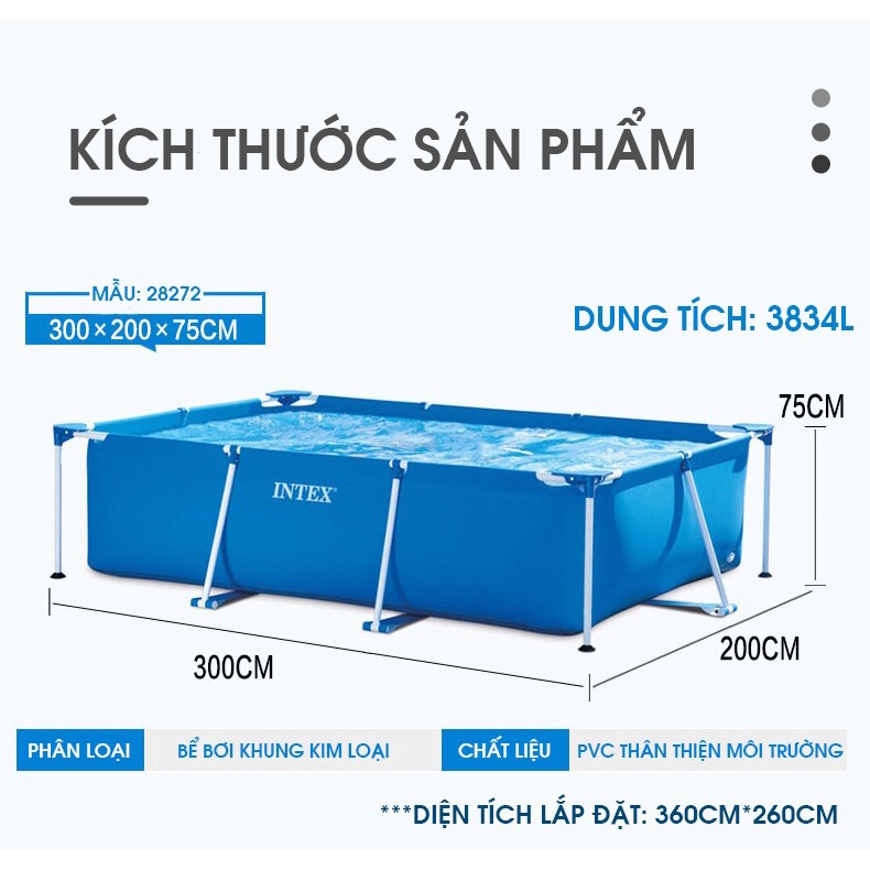 Ảnh Bể bơi thành cao, khung kim loại chữ nhật, gấp gọn INTEX - Bể bơi cho bé, bể bơi kim loại, bể bơi di động 2