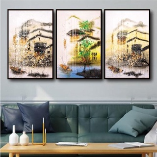 Tranh Treo Tường Bến Sông Quê - Tranh Phong Cảnh Laminate Tráng Gương