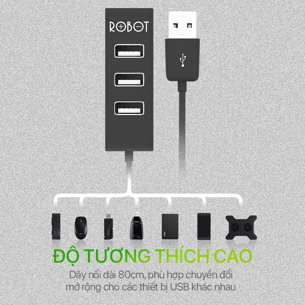Ảnh HUB Chuyển Đổi Chia Cổng USB ROBOT H140-80 Mở Rộng 4 Cổng USB 2.0 Dây Nối Dài 80 Cm 2