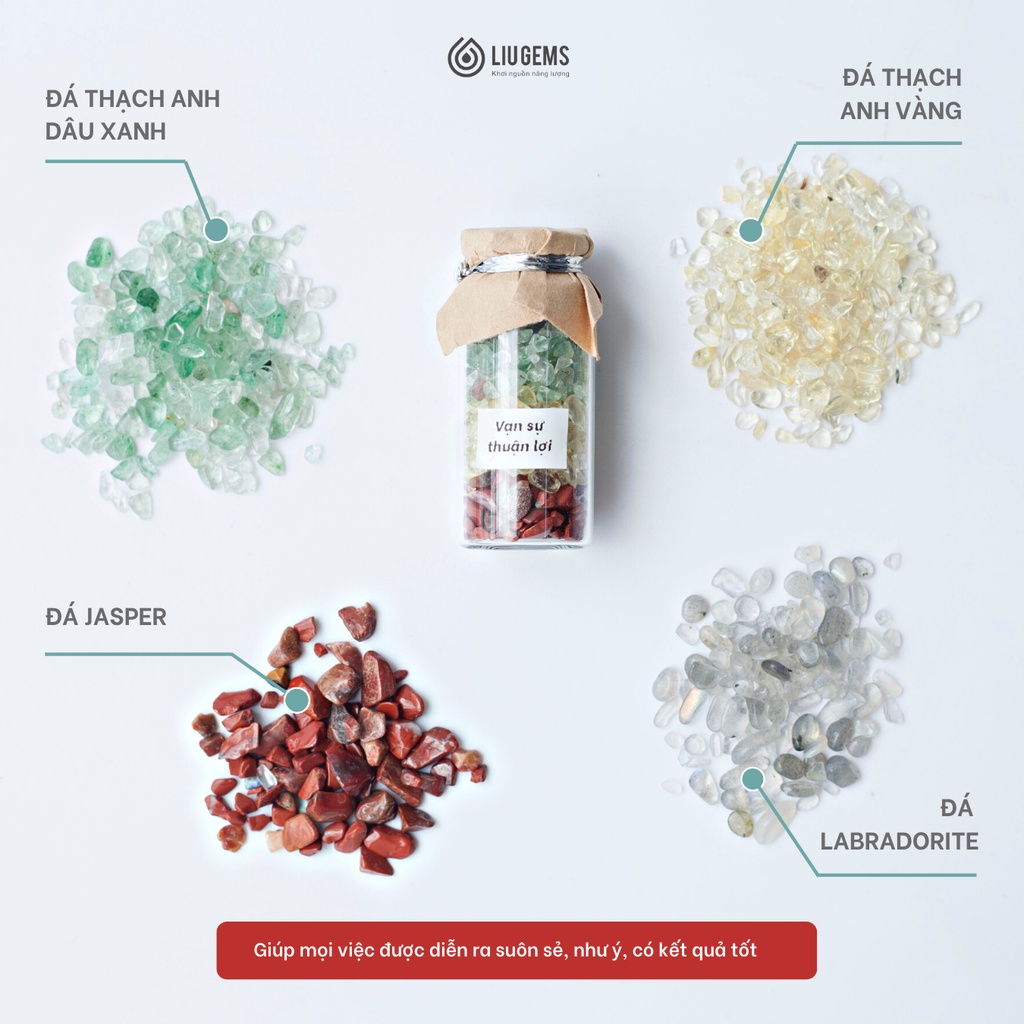 Đá Thanh Tẩy Đựng Hũ Năng Lượng Phong Thuỷ Liugems, Mix Thảo Mộc, Muối Hồng Himalaya PK02
