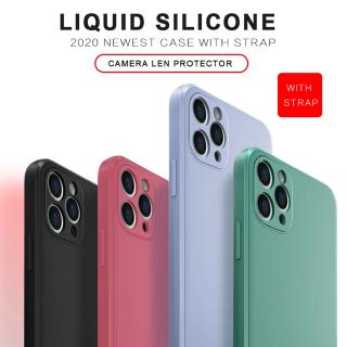 Ốp điện thoại dẻo chống sốc màu trơn kèm dây đeo tay cho iPhone 6 6S 7 8 Plus X XS MAX XR