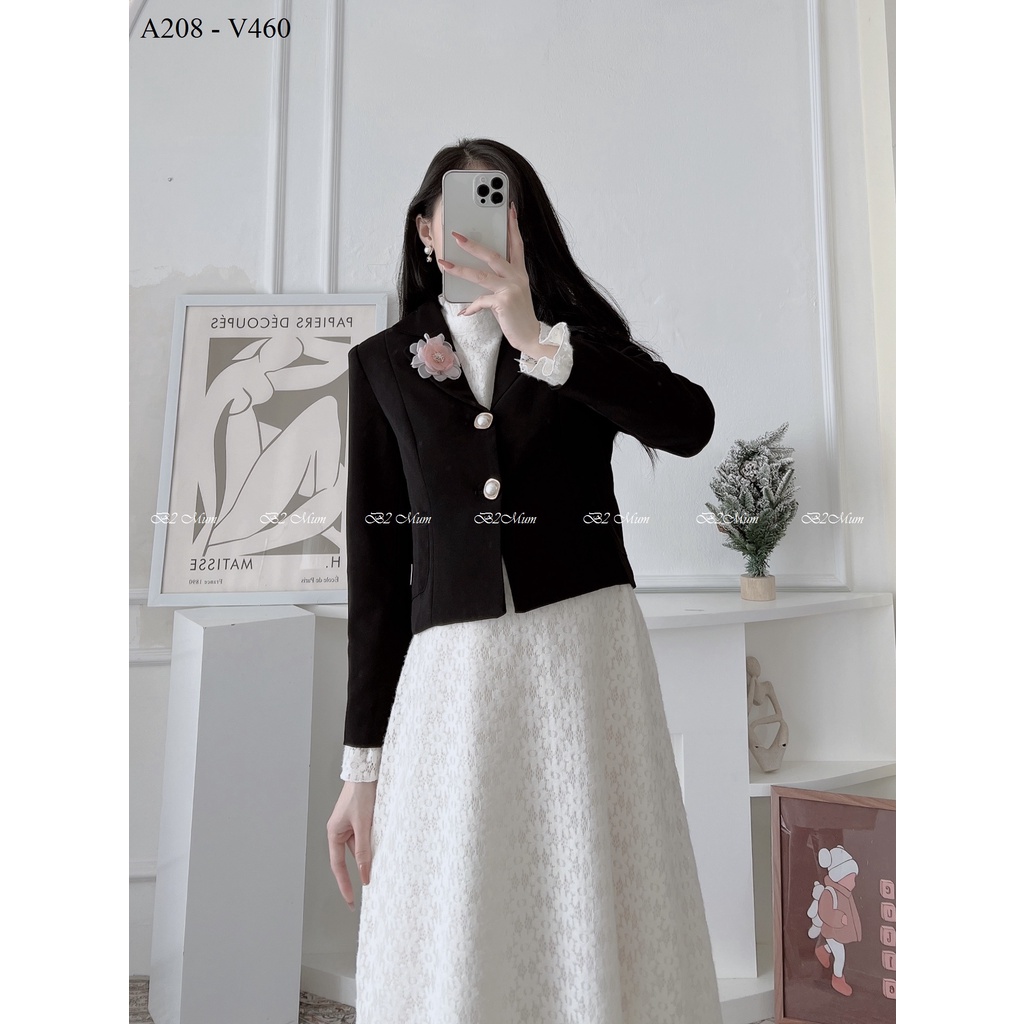 A208 Áo bầu vest hoa cài đen cực sang trọng cho nàng đi chơi dạo phố dự tiệc B2 MUM